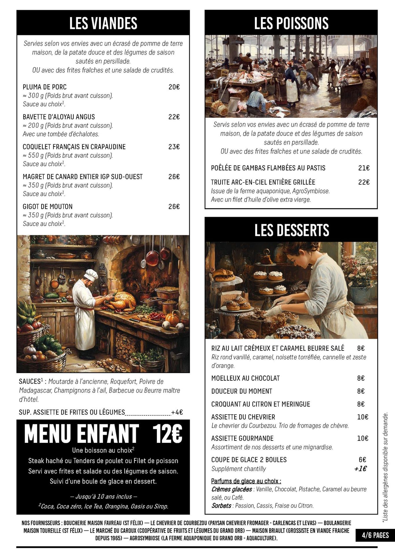 Carte du restaurant Le Saint-Jacques : Grillades, Entrées maison et Desserts artisanaux