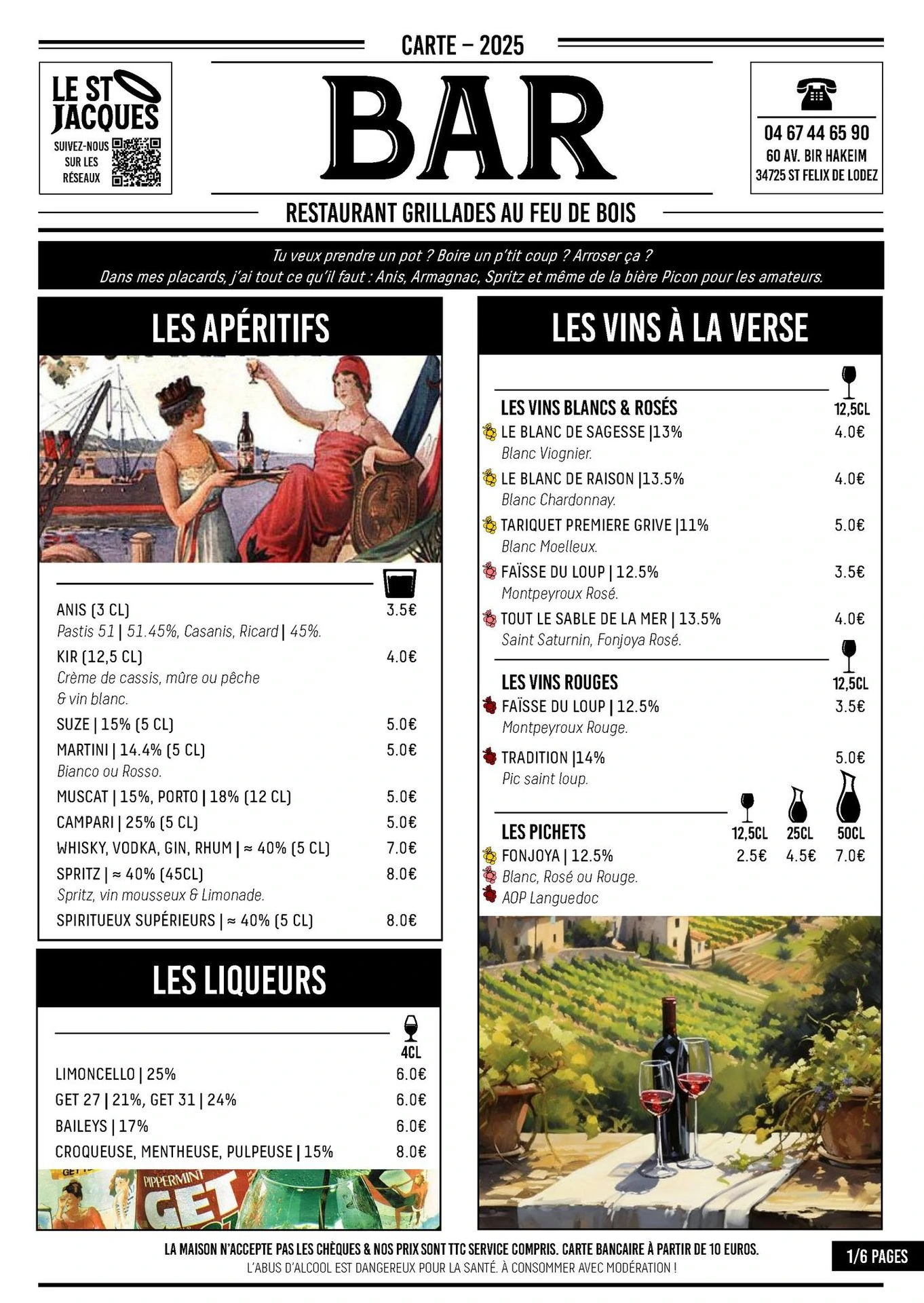 Carte du restaurant Le Saint-Jacques : Grillades, Entrées maison et Desserts artisanaux