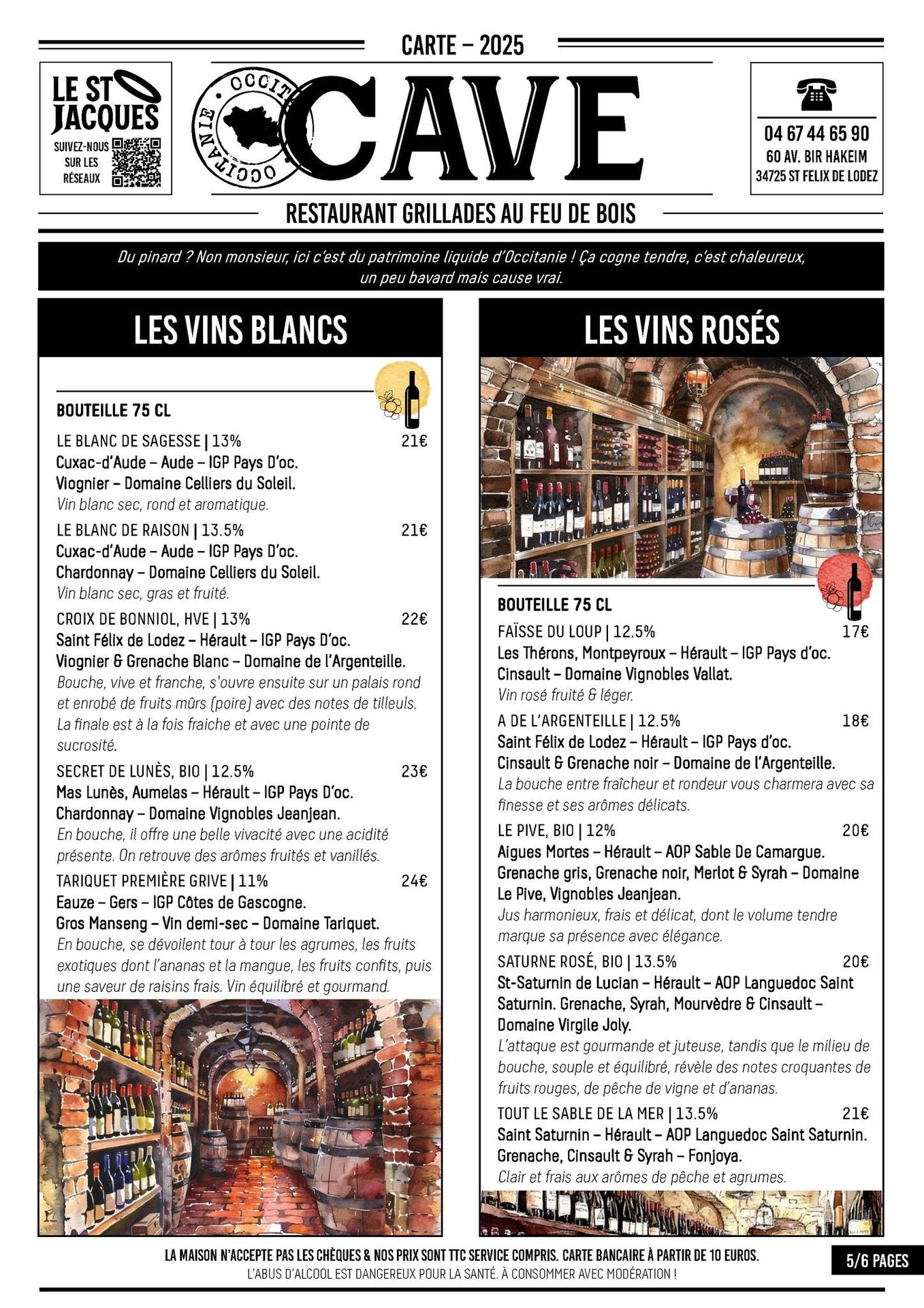 Carte du restaurant Le Saint-Jacques : Grillades, Entrées maison et Desserts artisanaux